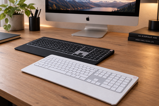 Numeric Mono Tray 2021 – Eschenholz Keyboard Tray | Schwarz oder Weiß lackiert | Magic Keyboard mit Touch ID